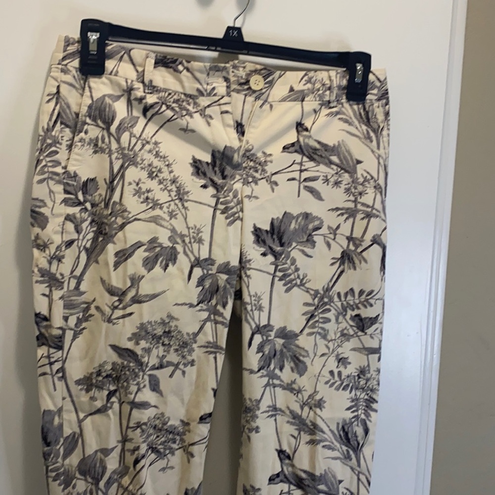 Talbots bird and floral gray over cream soft jeans!